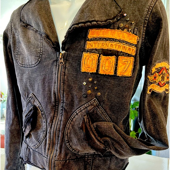 Bejeweled by Susan Fixel faded black denim jacket. X - Treme Force. Size large - Picture 1 of 5